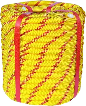 Climbing Rope 1/2 in x 100 Ft Yellow Bull Rope Polyester Braided Arborist Rope 1/2 inch 48 Strands 100ft for Tree Pulling,Nautical Rigging Rope Swing