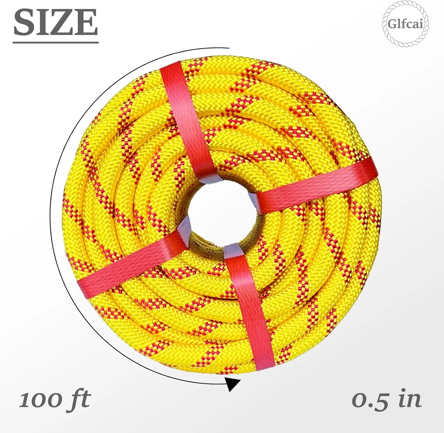 Climbing Rope 1/2 in x 100 Ft Yellow Bull Rope Polyester Braided Arborist Rope 1/2 inch 48 Strands 100ft for Tree Pulling,Nautical Rigging Rope Swing