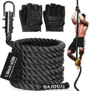 Climbing Rope 1.5 Inch Diameter 10/15 / 20/30 Feet Length Gym Climbing Rope for Workout Fitness & Strength Training, Gym Rope, Exercise Climbing Rope in Black for Adults Outdoor & Indoor