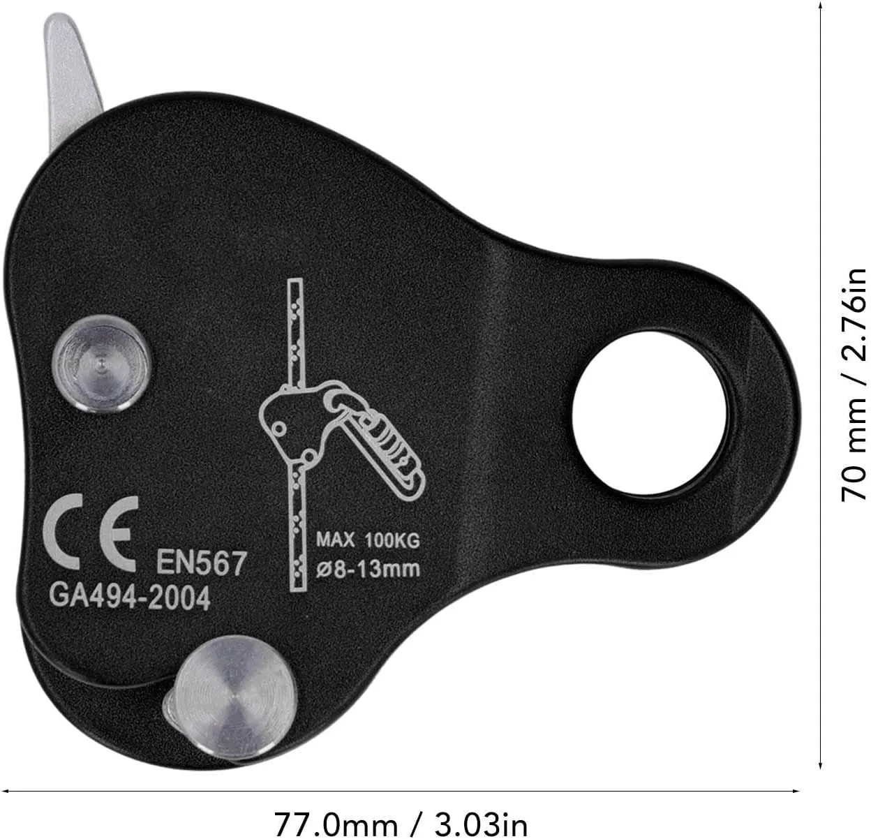 Climbing Rope Grab Aluminum Alloy Self Locking 8‑13mm Stopper Large Bent Ear Rigging Plate Heavy Duty High Strength for Rappelling Belaying Tree Aerial Silks Outdoor Mountaineering