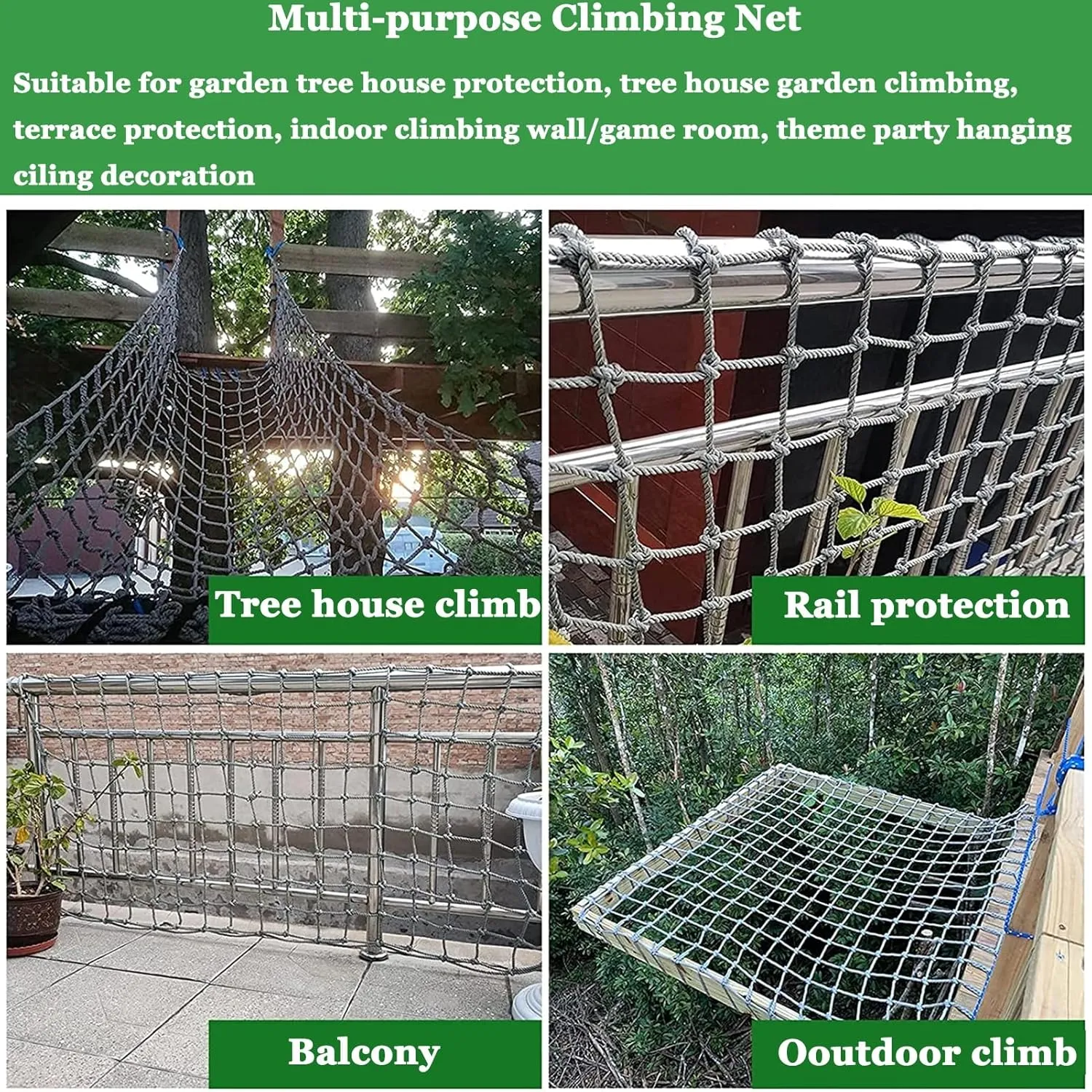Climbing Rope Safety Net Climbing Cargo Net for Kids Outdoor Playground Net Antifall Protection Net Cargo Rope Ladder Truck Trailer Fence Netting,1x2m(3.3x6.6ft)