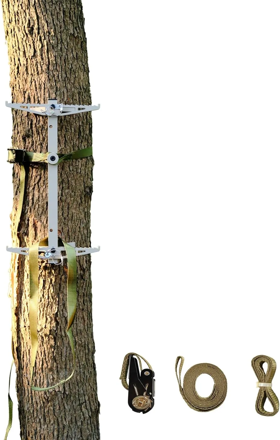 Climbing Sticks, 17” Lightweight Aluminium Hunting Climbing Sticks w/Silent Design, Tree Stand Sticks w/Pivoting V-Brackets & 20” Rope Aiders, Tree Steps for Deer Hunting Gear(1/2/3/4 Packs)