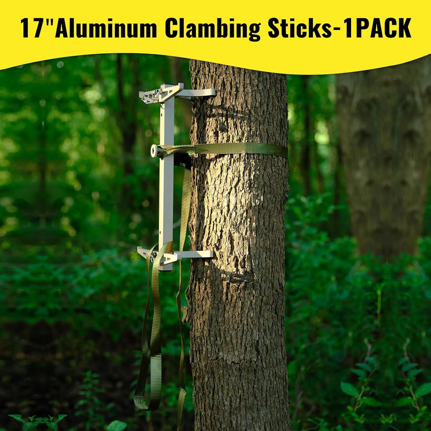Climbing Sticks, 17” Lightweight Aluminium Hunting Climbing Sticks w/Silent Design, Tree Stand Sticks w/Pivoting V-Brackets & 20” Rope Aiders, Tree Steps for Deer Hunting Gear(1/2/3/4 Packs)
