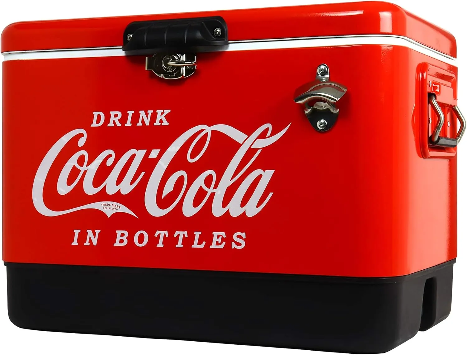 Coca-Cola Ice Chest Cooler - Portable Ice Bucket with Bottle Opener, Vintage Style, Insulated for Camping, Beach, Picnic, RV, BBQs, Tailgating, Fishing, Stainless Steel 85 Can Ice Box, 51L (54 qt)