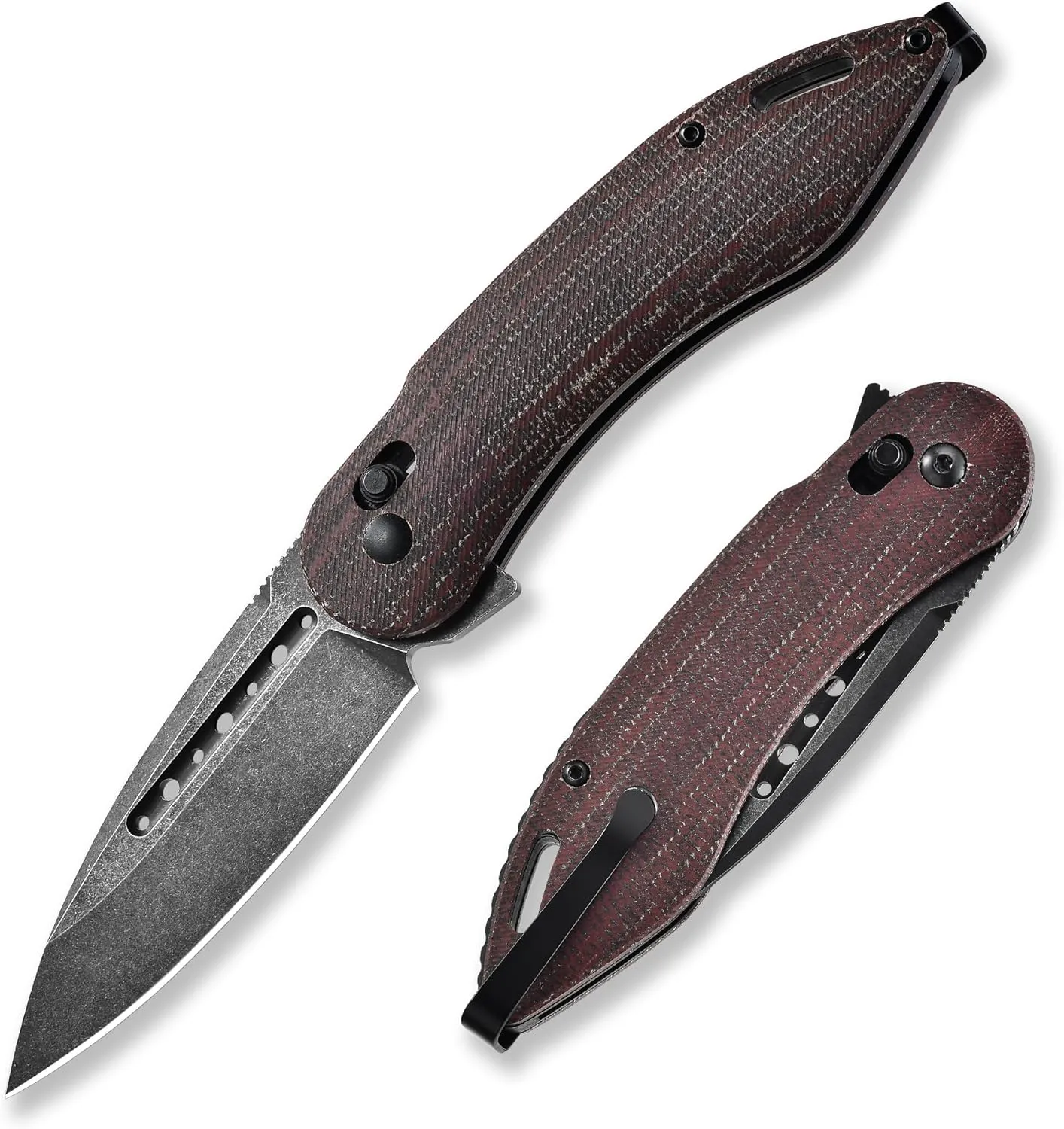 Cohesion Pocket Knives & Folding Knives - D2 Steel Blade Micarta Handle Reversible Pocket Clip, EDC Knife for Camping