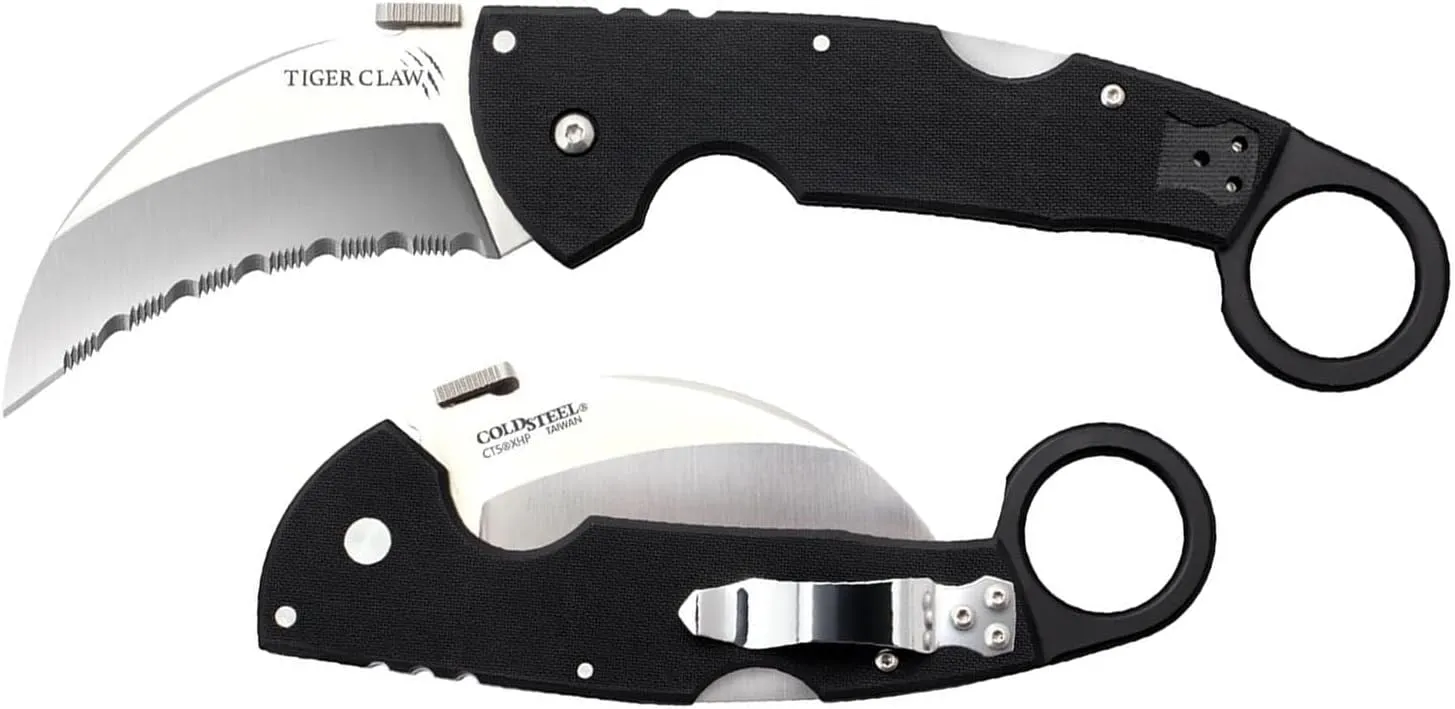 Cold Steel Tiger Claw 3" S35VN Razor-Sharp Blade 6" Easy-to-Grip G-10 Handle EDC Tactical Folding Knife with Tri-Ad Locking Mechanism