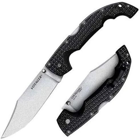 Cold Steel XL Voyager 5.5" AUS10A Clip Point Razor-Sharp Blade 6.75" Griv-Ex Handle Everyday Carry Tactical Folding Knife w/Tri-Ad Lock