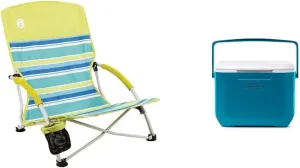 Coleman Beach Chair 250lbs Capacity & 16qt Portable Cooler Bundle