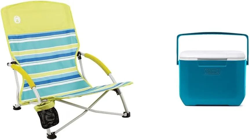 Coleman Beach Chair 250lbs Capacity & 16qt Portable Cooler Bundle