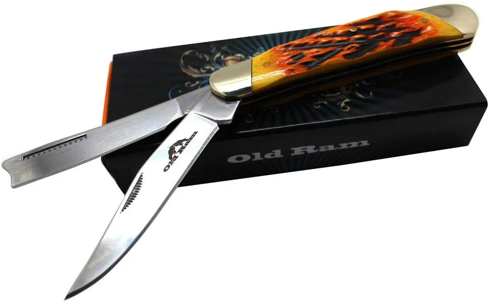 Collection Everyday Carry Manual Folding Pocket Trapper Knife w/Smooth Resin Handle (Burnt Bone)