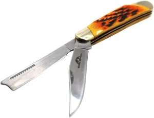 Collection Everyday Carry Manual Folding Pocket Trapper Knife w/Smooth Resin Handle (Burnt Bone)