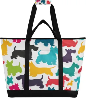 Color Dogs Cartoon Reusable Insulated Lunchbox Cooler Bag, Leakproof Kitchen Grocery Bag Collapsible Portable Cooler Tote Bag for Picnic, Camping, Office, Travel