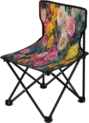 Colorful Flowers Portable Outdoor Folding Chair Anti-Slip Padded Oxford Cloth Stool Camping Chair Small for Beach Hiking Fishing Gardening Quad Camp Chair