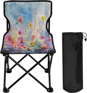 Colorful Ink Flower Portable Outdoor Folding Chair Anti-Slip Padded Oxford Cloth Stool Camping Chair Small for Beach Hiking Fishing Gardening Quad Camp Chair