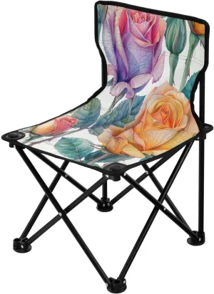 Colorful Rose Portable Outdoor Folding Chair Anti-Slip Padded Oxford Cloth Stool Camping Chair Small for Beach Hiking Fishing Gardening Quad Camp Chair