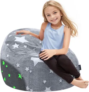 COMAX Bean Bag Chairs for Kids, Toddler BeanBag Sofa with Filler Bean Couch Stuffed for Boys and Girls, Lazy Floor Chair for Playroom, Nursery Room, Glowing Grey Star