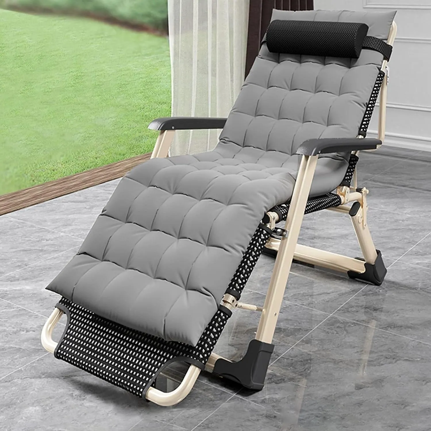Comfortable Camping Chair Garden Reclining Chair,Outdoor Recliner,Folding Chairs with Padded Seats,for Poolside, Backyard, Beach and Garden(B)