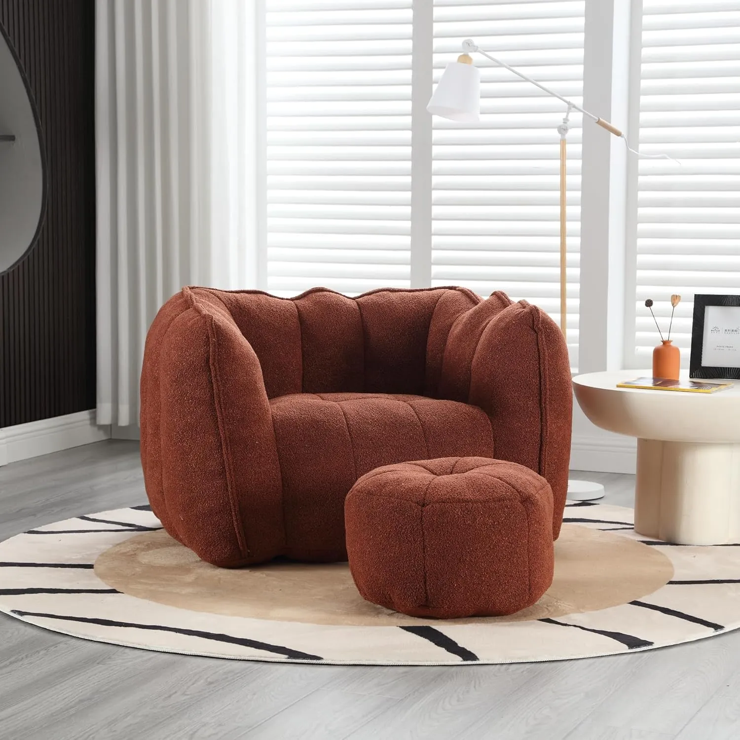 Comfortable Soft Bean Bag Chair with High Resilient Foam, for Gaming, Reading, and Relaxing at Home, Red and Brown