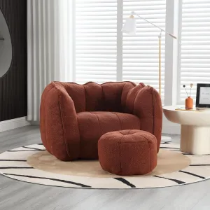 Comfortable Soft Bean Bag Chair with High Resilient Foam, for Gaming, Reading, and Relaxing at Home, Red and Brown