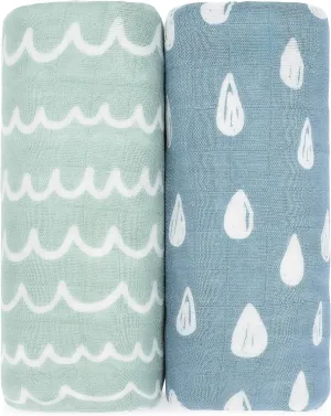 Comfy Cubs Muslin Swaddle Blankets Pack of 2 - 47 x 47 Inch Soft Cotton Baby Blanket Set, Large Multipurpose Wraps for Newborns - Self-Soothing Swaddles for Newborns - Rain & Doodle