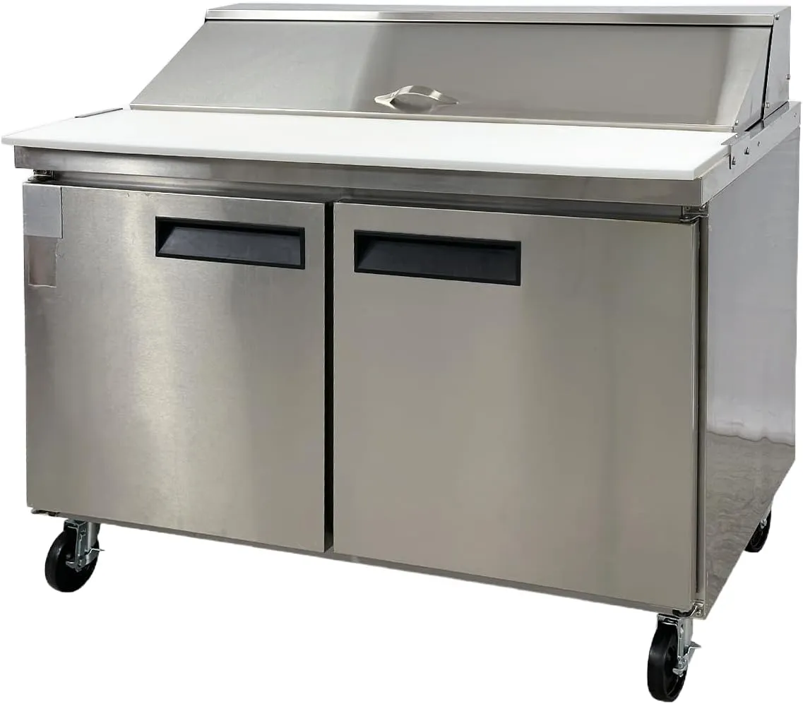 Commercial Refrigerated Sandwich Salad Pizza Prep Table, ETL 2-door Fridge Cooler, Cold Merchandise, Stainless Steel 60" W 15 cu.ft.. Restaurant Kitchen
