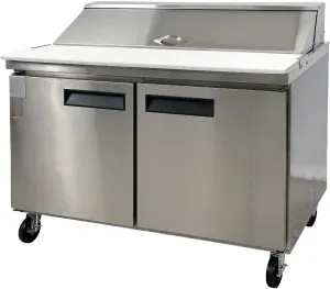 Commercial Refrigerated Sandwich Salad Pizza Prep Table, ETL 2-door Fridge Cooler, Cold Merchandise, Stainless Steel 60" W 15 cu.ft.. Restaurant Kitchen