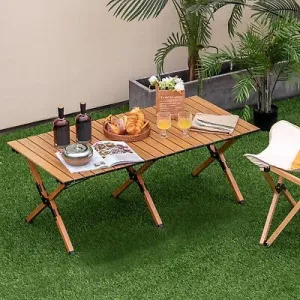Compatible with Folding Aluminum Camping Table w/Carry Bag Roll-Up Picnic Table w/Wood Grain Size : 47" x 23" x 18"
