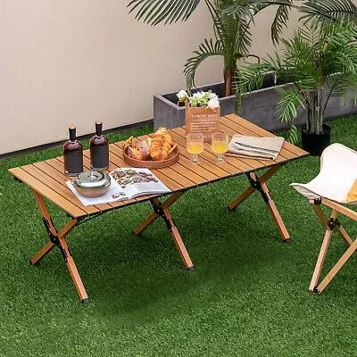 Compatible with Folding Aluminum Camping Table w/Carry Bag Roll-Up Picnic Table w/Wood Grain Size : 47" x 23" x 18"