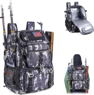 CONTAIL 37L Fishing Tackle Backpack with Cooler,Mens Military Tactical Pack,Molle Outdoor Rucksack