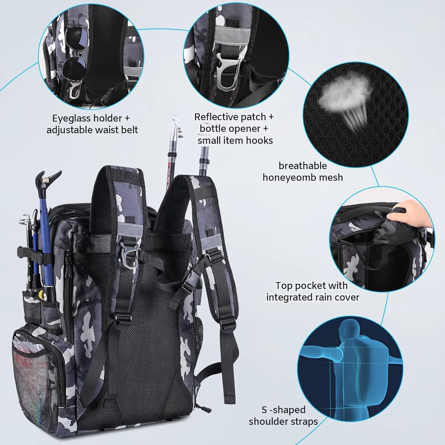CONTAIL 37L Fishing Tackle Backpack with Cooler,Mens Military Tactical Pack,Molle Outdoor Rucksack
