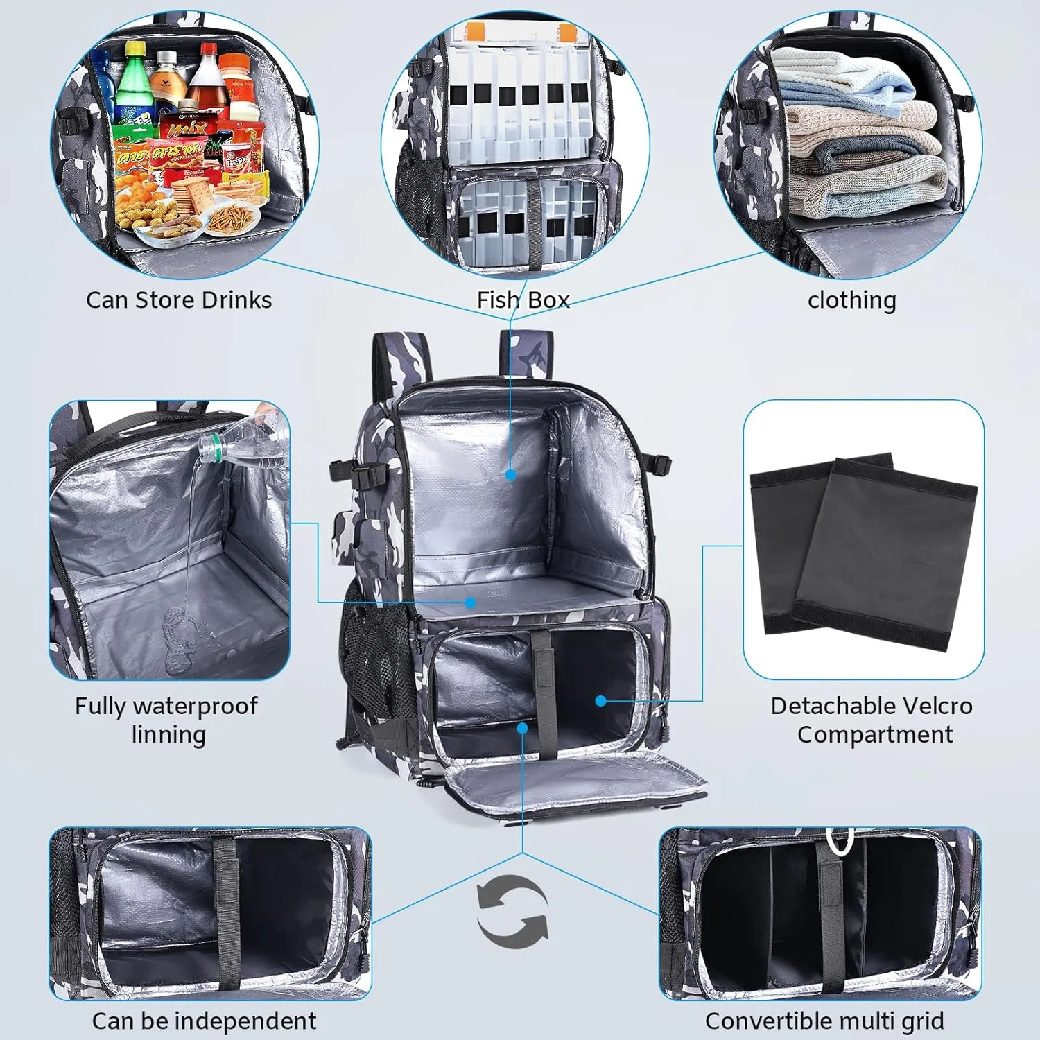 CONTAIL 37L Fishing Tackle Backpack with Cooler,Mens Military Tactical Pack,Molle Outdoor Rucksack