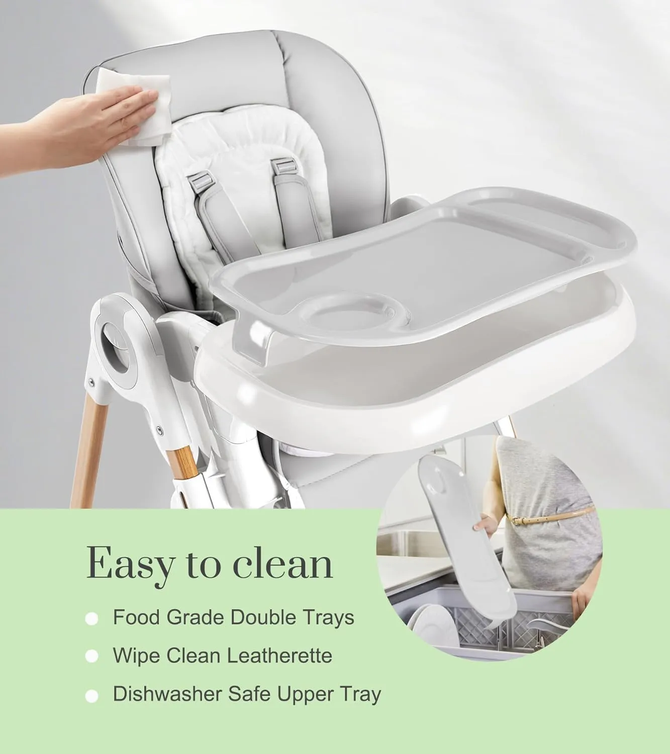Convertible High Chairs for Babies and Toddlers, Height Adjustable Baby High Chair, High Chair with Removable Tray, Adjustable Backrest and Pedal, Portable Baby Dinning Chair with Lockable Wheels