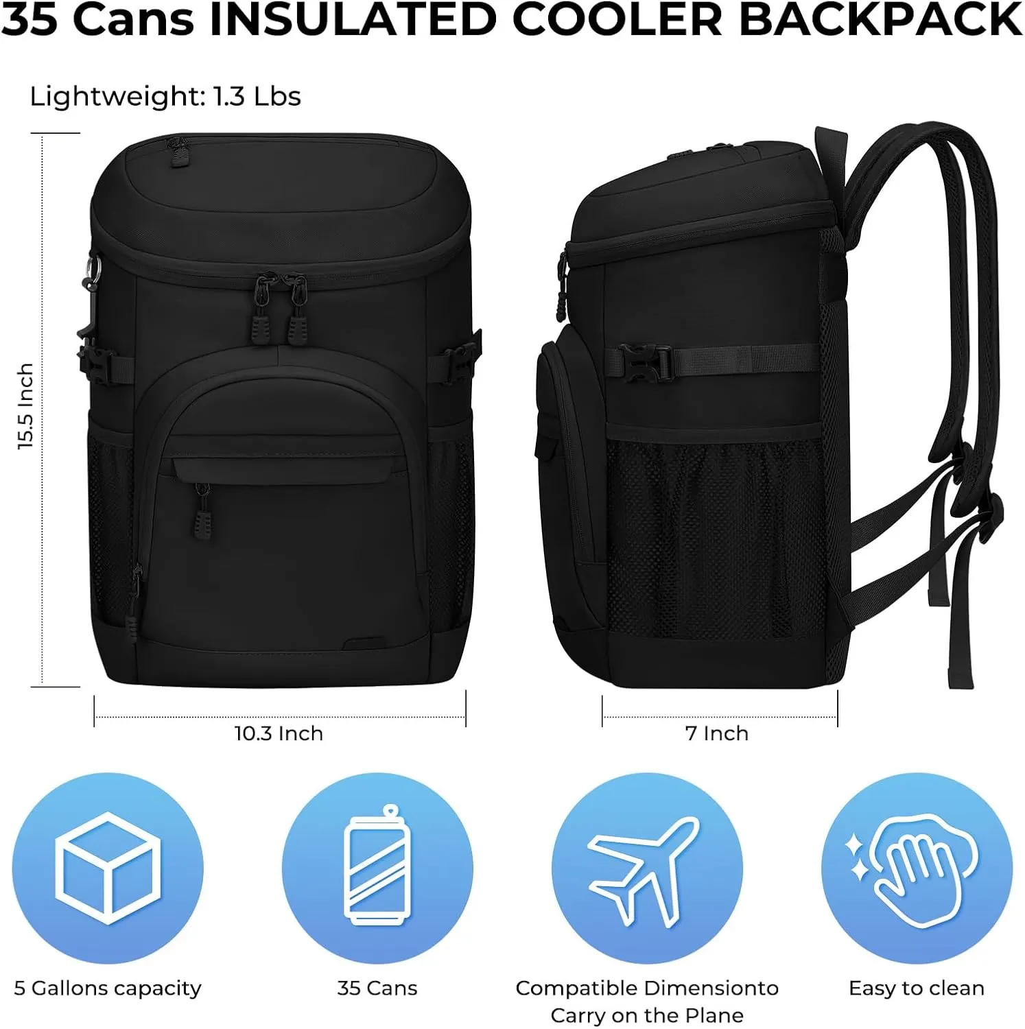 Cooler Backpack 35 Cans Soft Backpack Coolers Insulated Leak Proof Beach Cooler Bag for Men Women Waterproof Ice Chest Backpack Lunch Camping Hiking Picnic Travel Cooler Bags