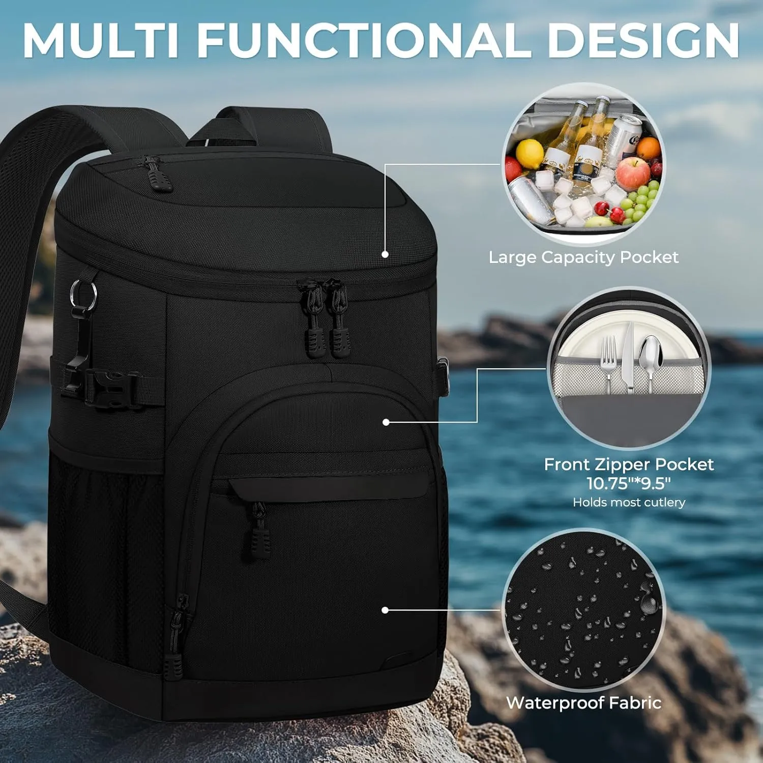Cooler Backpack 35 Cans Soft Backpack Coolers Insulated Leak Proof Beach Cooler Bag for Men Women Waterproof Ice Chest Backpack Lunch Camping Hiking Picnic Travel Cooler Bags