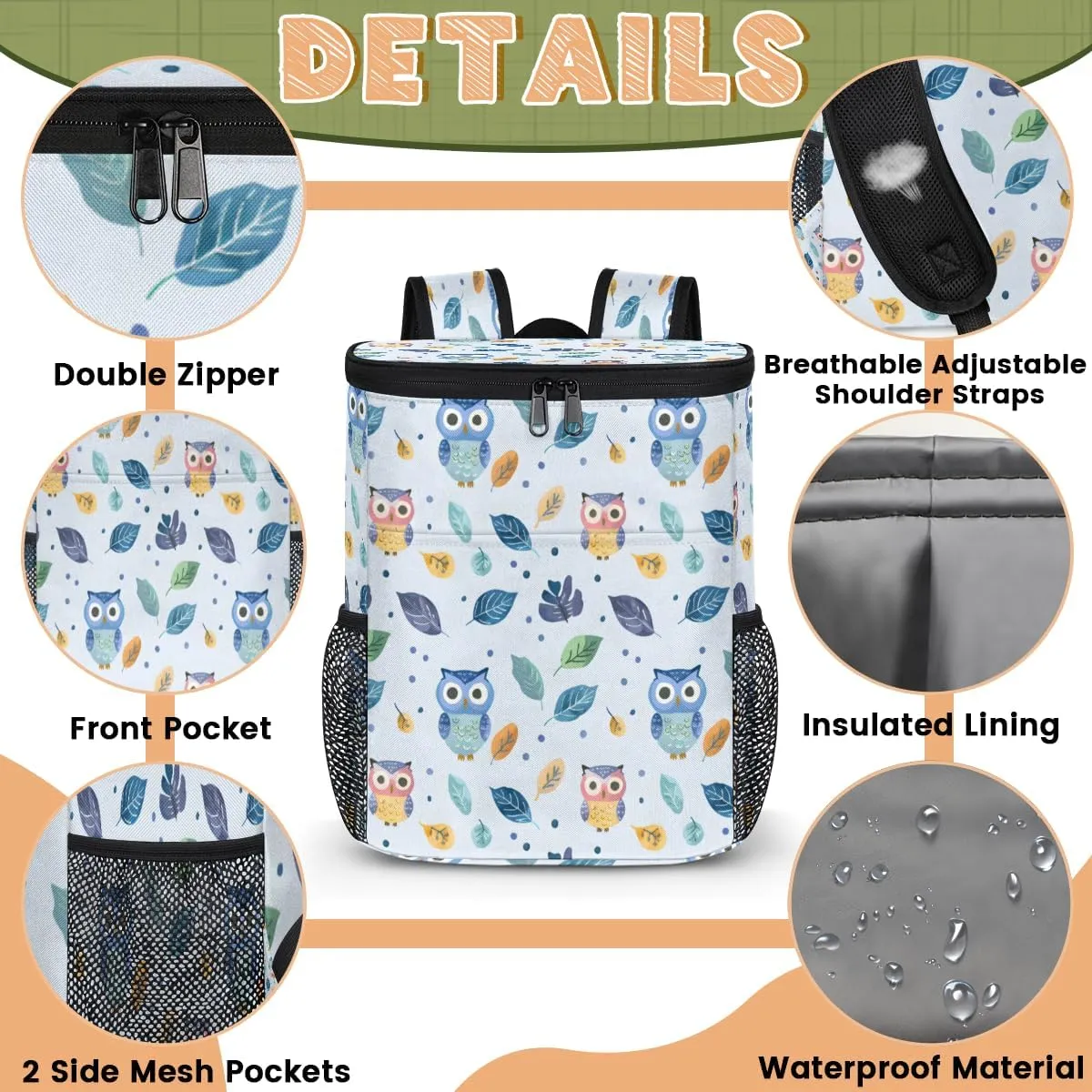 Cooler Backpack Insulated Cute Dinosaur Theme Lightweight Travel Cooler Lunch Backpack Drink Beverage Beer Bag