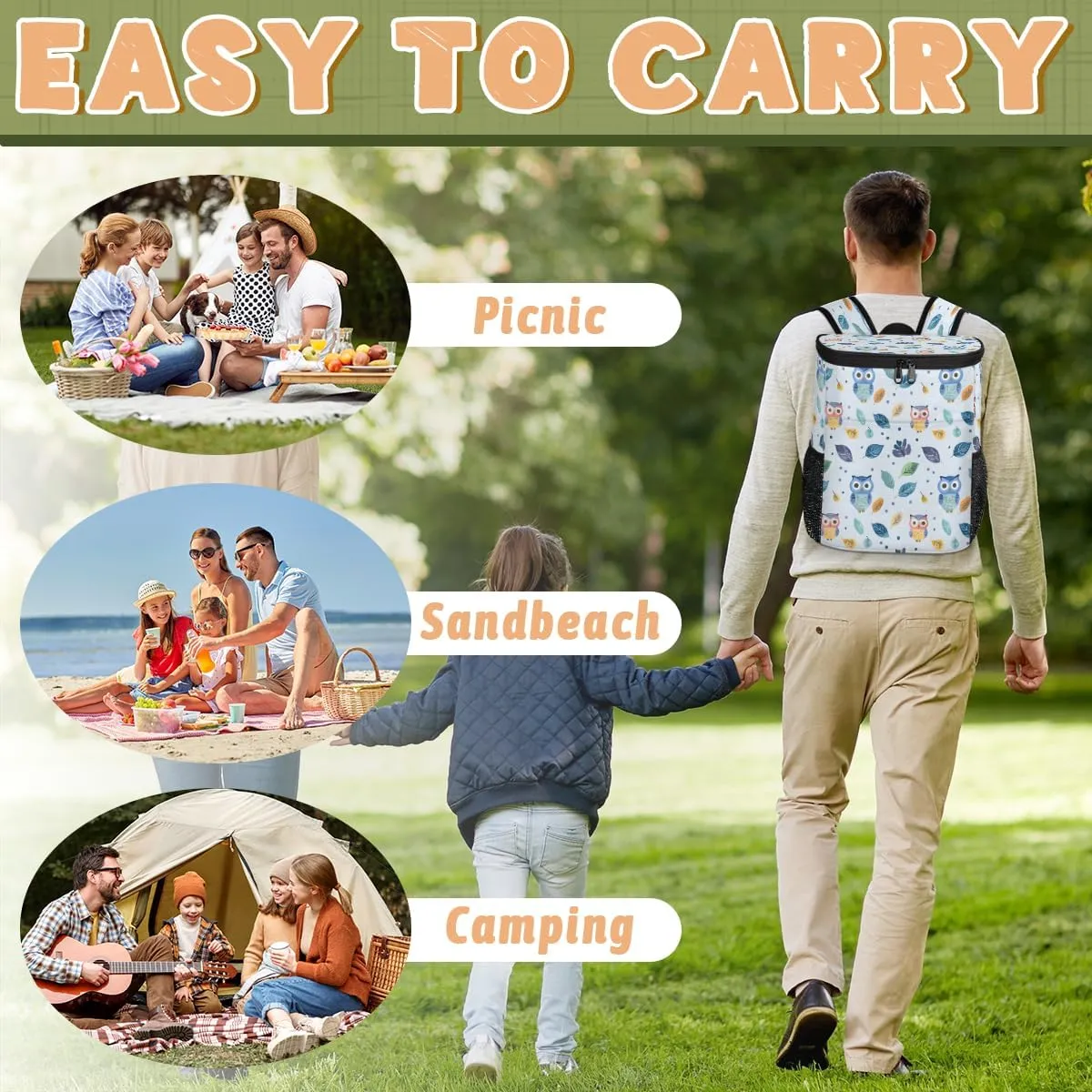 Cooler Backpack Insulated Cute Dinosaur Theme Lightweight Travel Cooler Lunch Backpack Drink Beverage Beer Bag