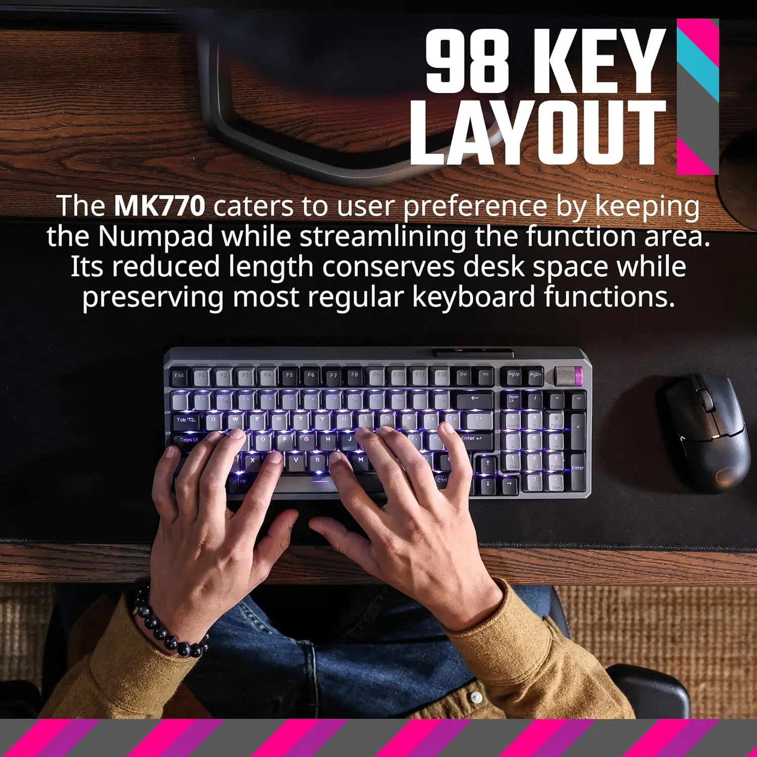 Cooler Master MK770 Wireless Mechanical RGB Gaming Keyboard, Kailh Box V2 Soft Click White Switches, Gasket Structure, Hot-Swappable, Bluetooth|2.4GHz, Tactile 3-Way Dial, QWERTY (MK-770-GKKW1-US)