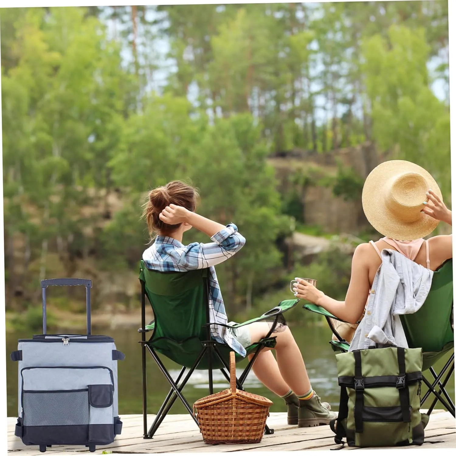 Cooler with Wheels and Pull, 43L Large Rolling Cooler Waterproof Collapsible Rolling Cooler Multi-Pocket Zipper Closure Insulated Cooler for Outdoor
