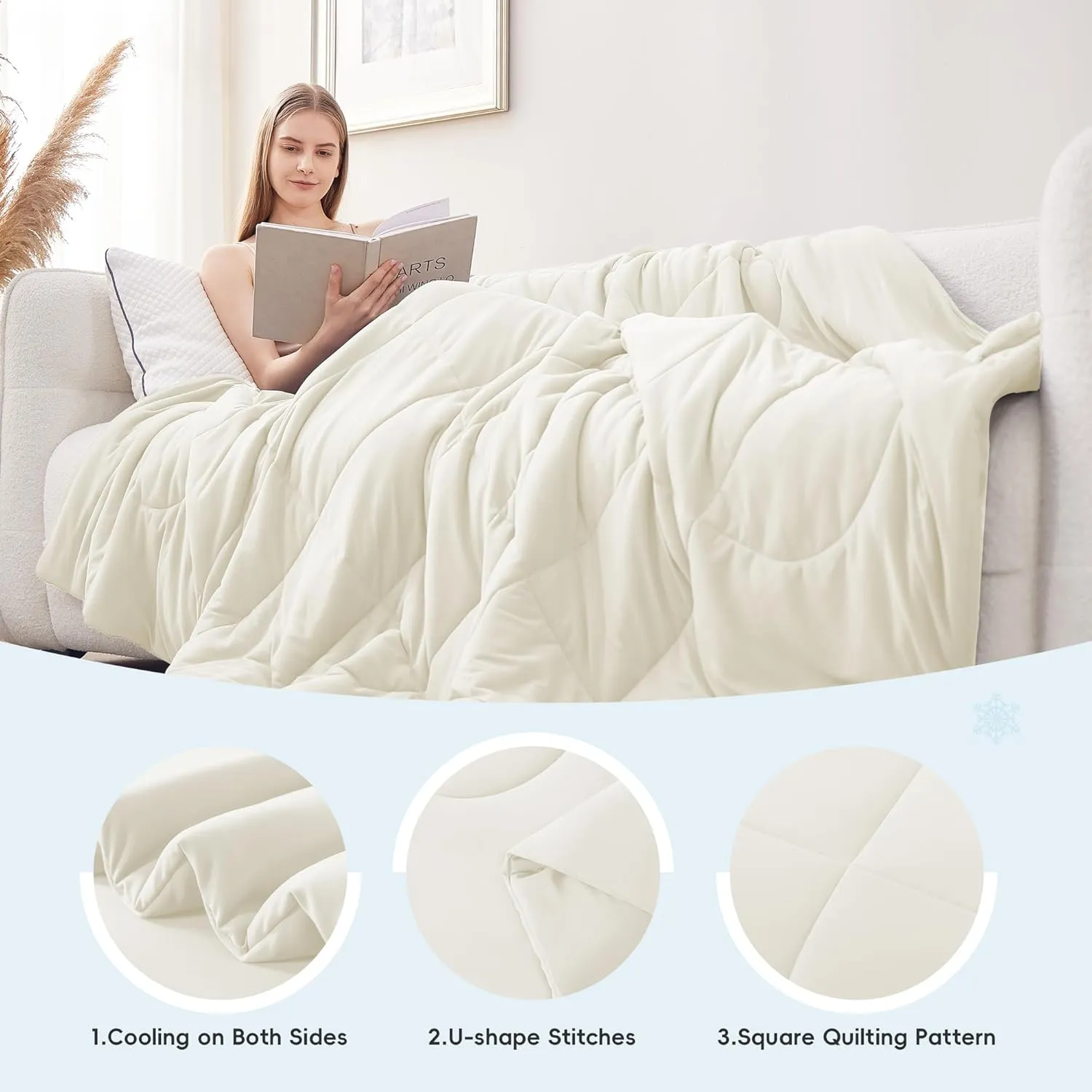 Cooling Comforter Twin/Twin XL Size, All Season Blanket for Hot Sleepers, Lightweight Comforter for Night Sweats, Double-Sided Cooling Bedding for Bed, Sofa, Office, Camping (Beige,68"*80")