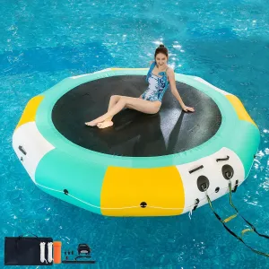 COOLWAVE Inflatable Water Trampoline for Lake Pool Ocean 10FT 12FT 15FT, Floating Water Trampoline Hammock for Adults with 4-Step Rope Ladder and Mooring Ropes (10FT Yellow)
