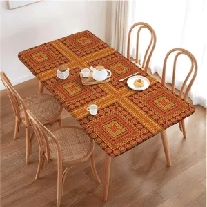 Coral Orange Tablecloth Elastic Edge Fitted 70s Party Hippie Vintage Mini Water Resistant, Windproof Table Protector for Dining Room Table Abstract Fits up 4 Foot Tables
