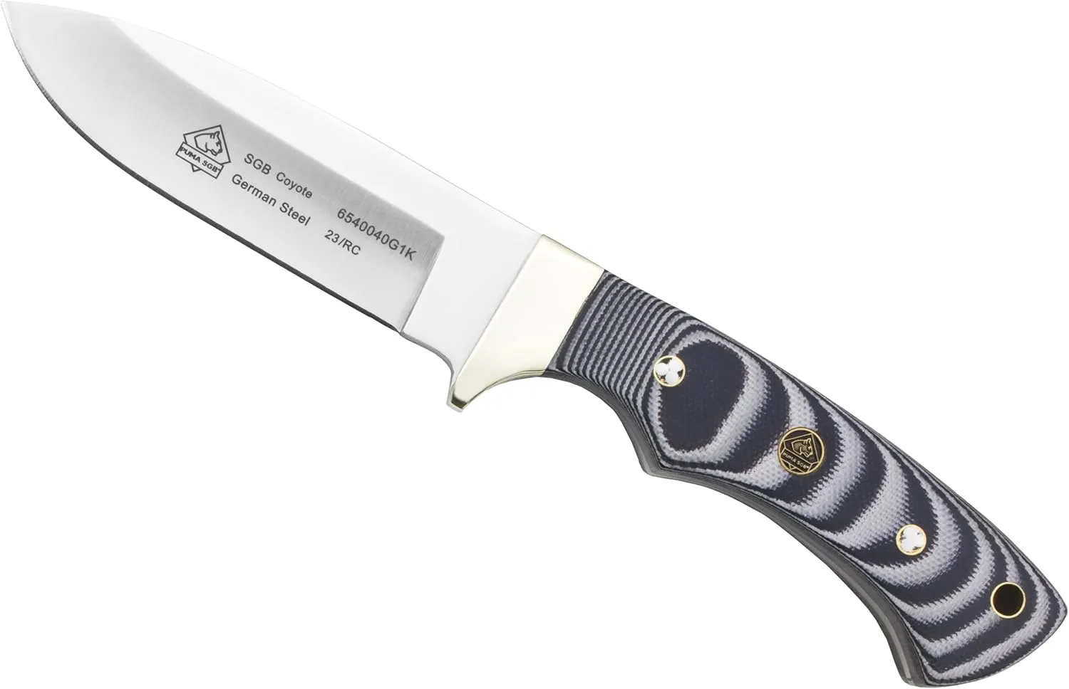 Coyote Layered Black G10 Fixed Blade Hunting Knife with Leather Sheath