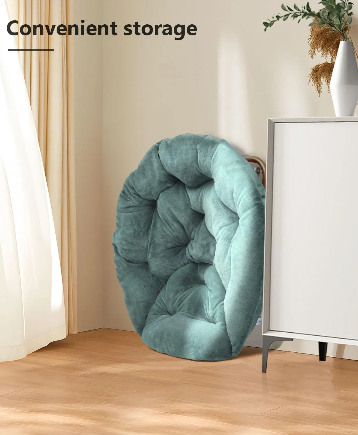 Cozy Saucer Chair, Living Room Chair, Faux Fur Soft Thick Padded Seat, Metal Frame Folding Chair, Comfortable Moon Chair for Living Room, Bedroom, Reading Nook, Modern Style, 1 Pack, Green