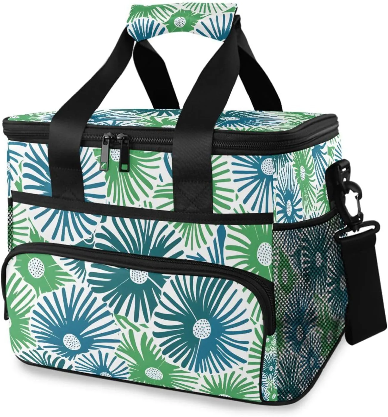 Creative Stylized Flowers Cooler Bag Insulated Cooler Soft Sided Cooler 24 Can Portable Picnic Bag Large Leakproof Lunch Bag Box for Beach Grocery Camping Travel Car Men Women