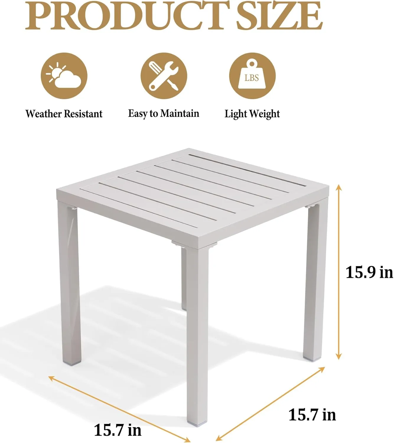 Crestlive Products Aluminum Outdoor Side Table, Pool Lounge Chair Side Table, Weather Resistant Small Square Coffee End Table for Patio, Yard, Garden, Porch, Deck, Indoor, Outdoor