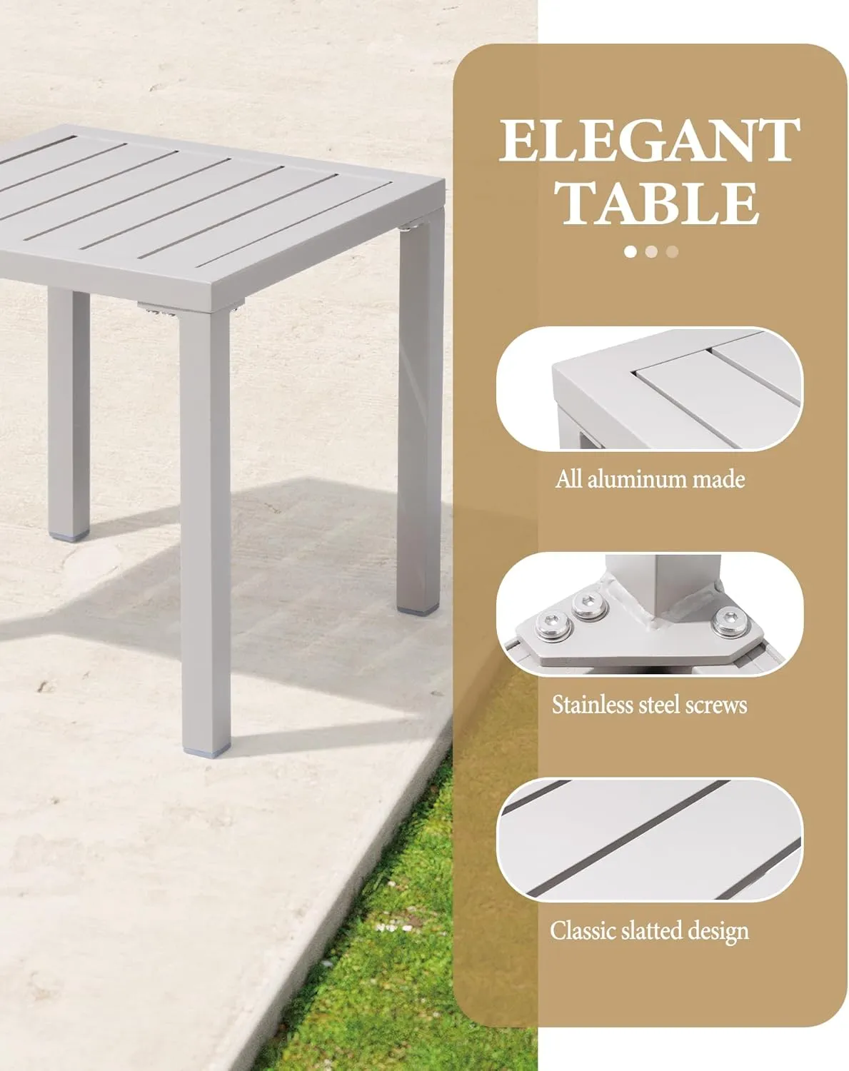 Crestlive Products Aluminum Outdoor Side Table, Pool Lounge Chair Side Table, Weather Resistant Small Square Coffee End Table for Patio, Yard, Garden, Porch, Deck, Indoor, Outdoor