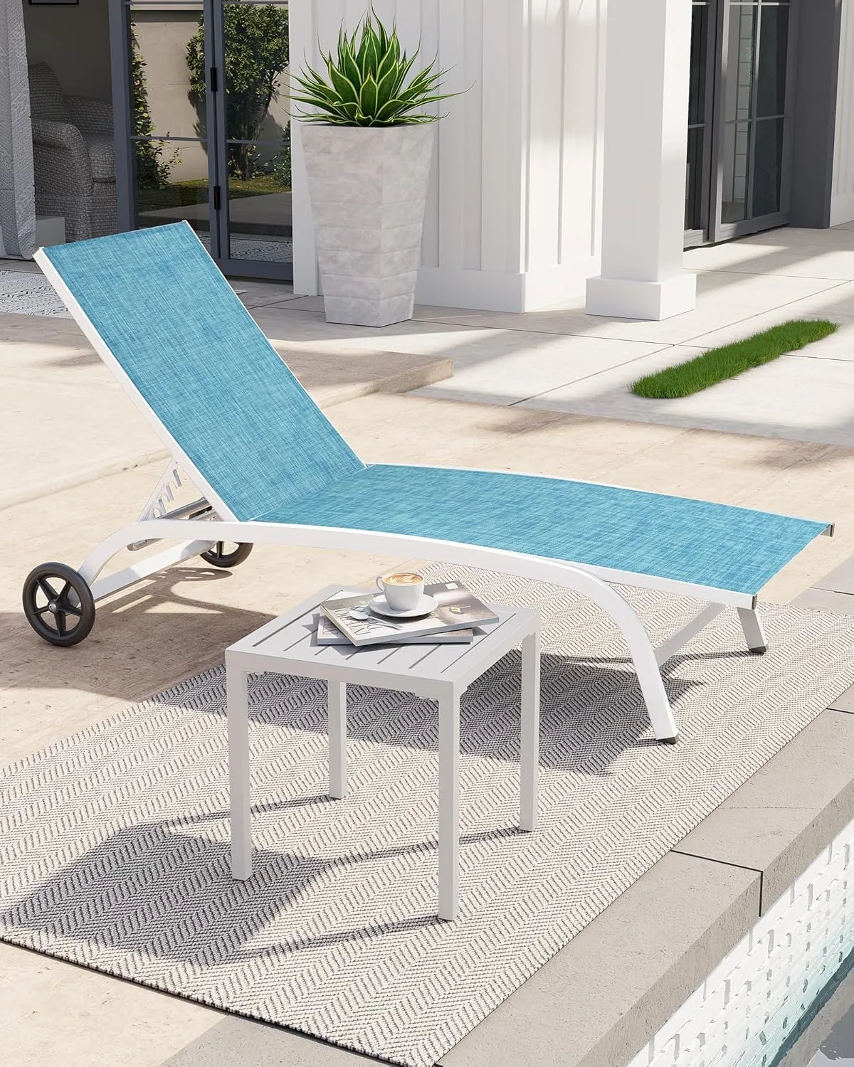 Crestlive Products Aluminum Outdoor Side Table, Pool Lounge Chair Side Table, Weather Resistant Small Square Coffee End Table for Patio, Yard, Garden, Porch, Deck, Indoor, Outdoor