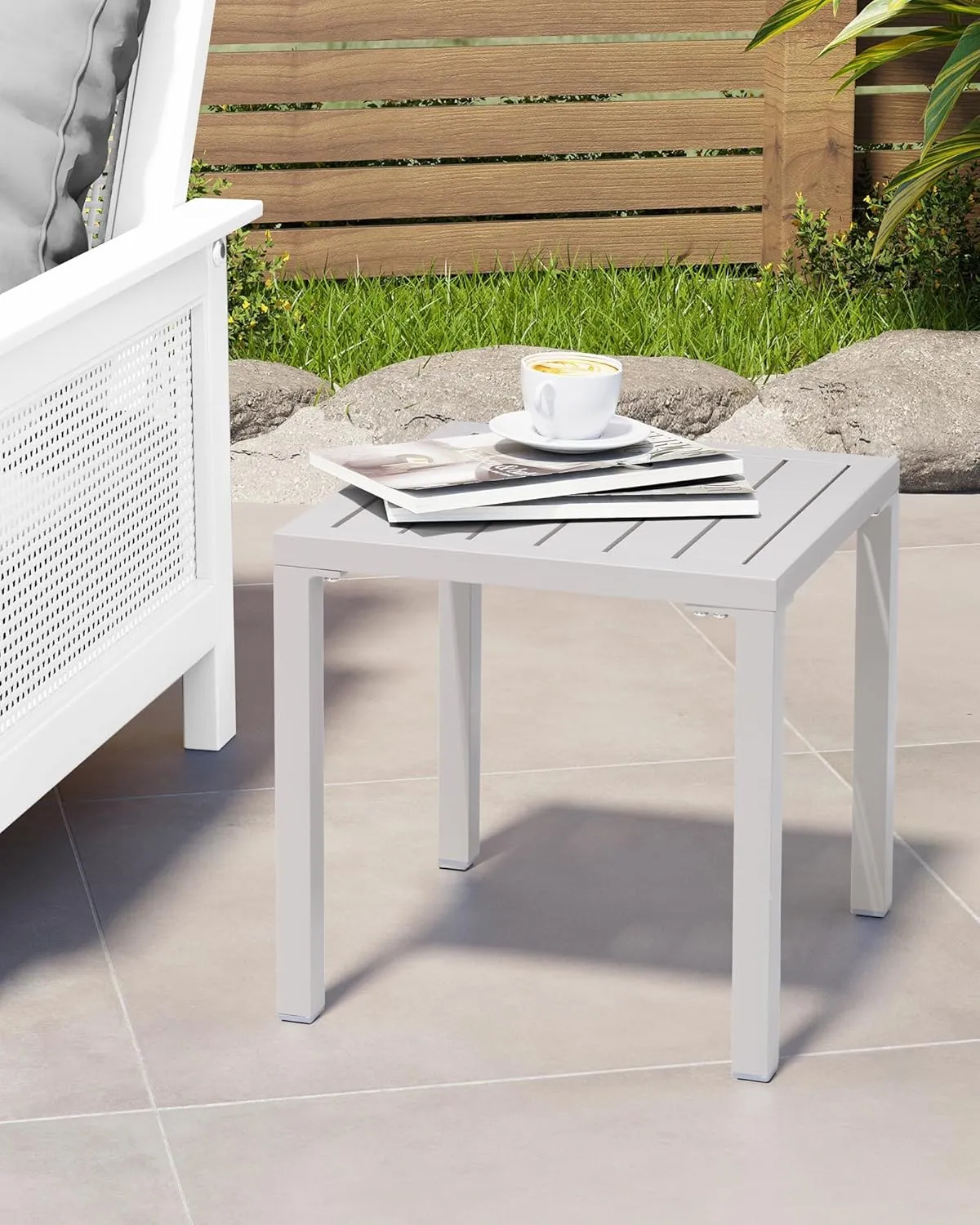 Crestlive Products Aluminum Outdoor Side Table, Pool Lounge Chair Side Table, Weather Resistant Small Square Coffee End Table for Patio, Yard, Garden, Porch, Deck, Indoor, Outdoor