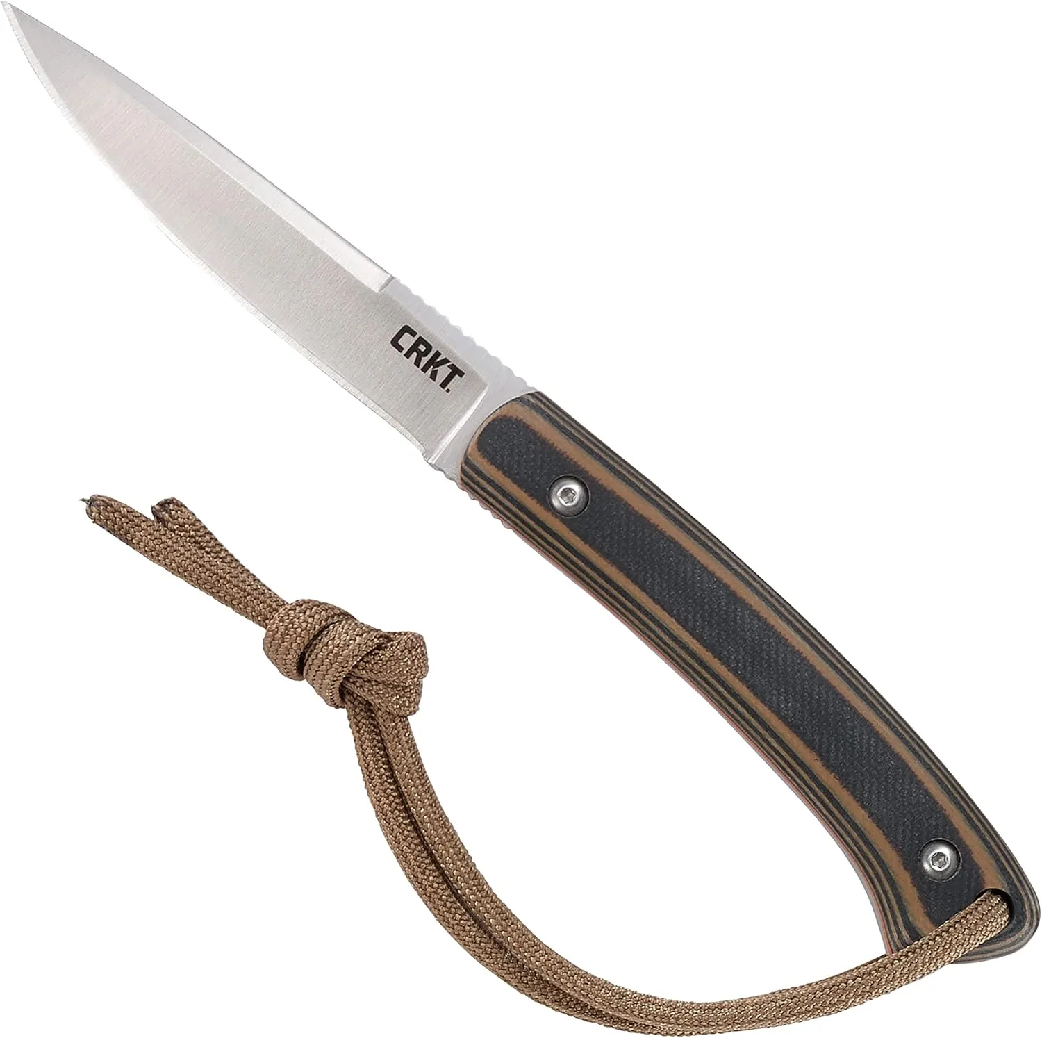 CRKT Biwa Fixed Blade Knife with Sheath: Lightweight Hunting Knife, Drop Point Blade with Friction Grooves, G10 Handle, Nylon Sheath with Multiple Carry Options 2382
