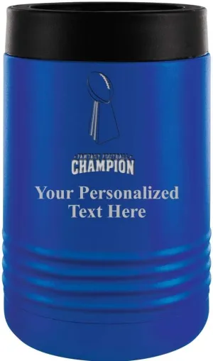 Custom Beverage Holder, 12 oz Blue Personalized Fantasy Football Champion Insulated Can Cooler Prime